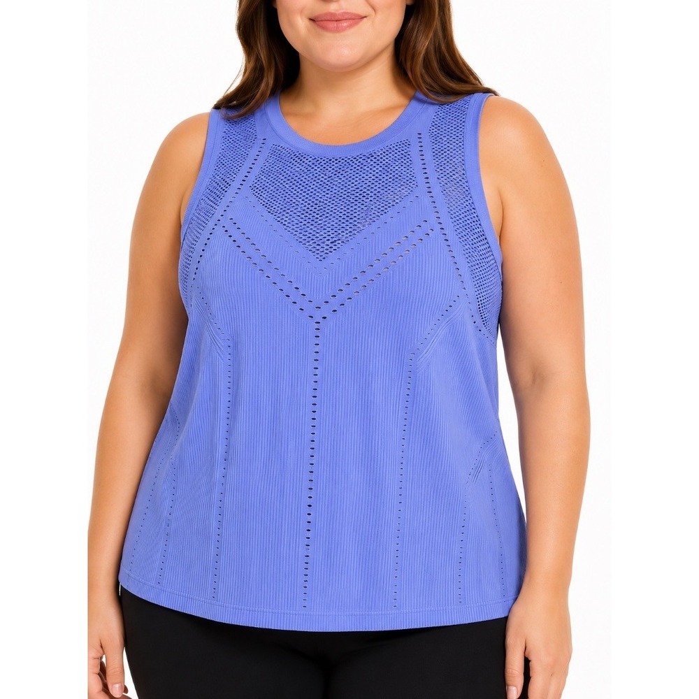 Athleta Womens Plus XL Blue Seamless Mesh Tank Top Sleeveless Athletic Shirt